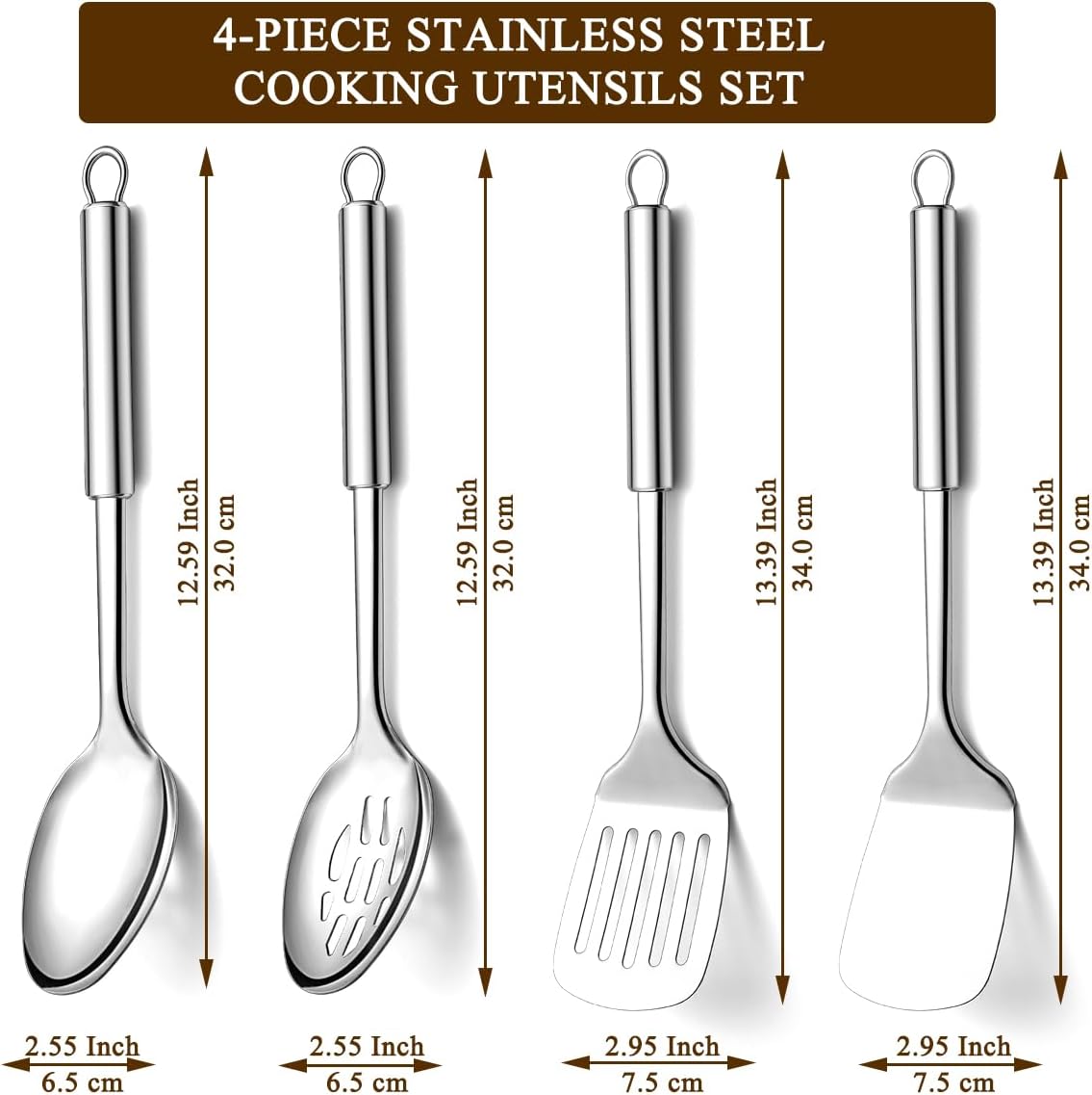Homquen Küchenutensilien Set 4-teilig, Edelstahl Küchenhelfer Set, Küchengeräte Pfannenwender Set, Kochlöffel Set, Home Essentials Küchenhelfer Zubehör