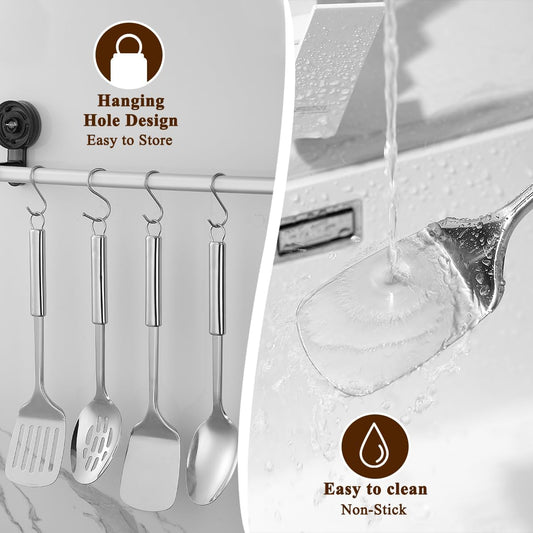 Homquen Küchenutensilien Set 4-teilig, Edelstahl Küchenhelfer Set, Küchengeräte Pfannenwender Set, Kochlöffel Set, Home Essentials Küchenhelfer Zubehör