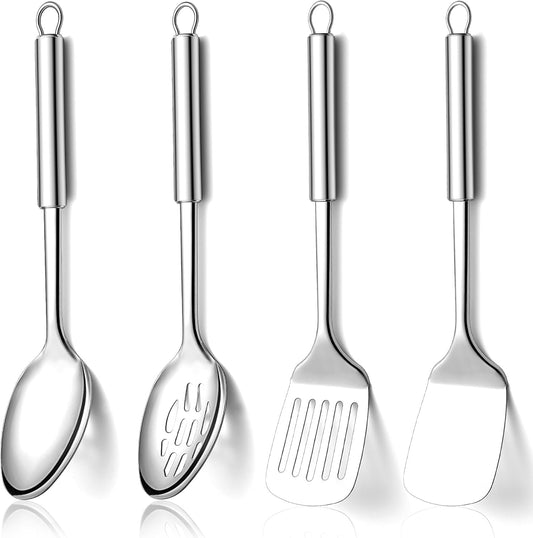 Homquen Küchenutensilien Set 4-teilig, Edelstahl Küchenhelfer Set, Küchengeräte Pfannenwender Set, Kochlöffel Set, Home Essentials Küchenhelfer Zubehör