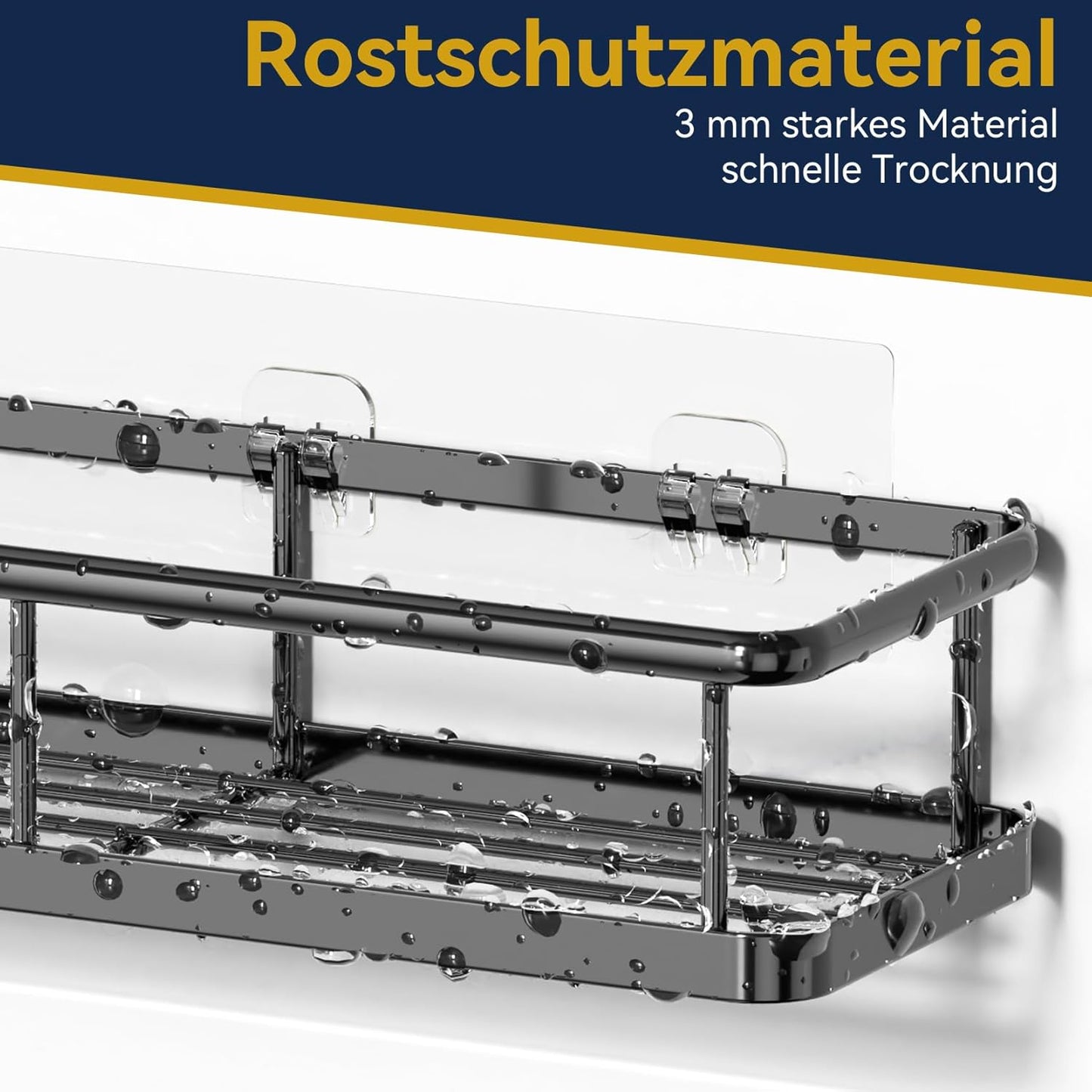YASONIC Duschregal ohne Bohren mit Seifenschale - Rostfreier & Stabiler Badezimmer Organizer, Schnelltrocknend Duschablage Badregal, Shampoo Halterung für Dusche Shower Shelf, 3 Stück Schwarz