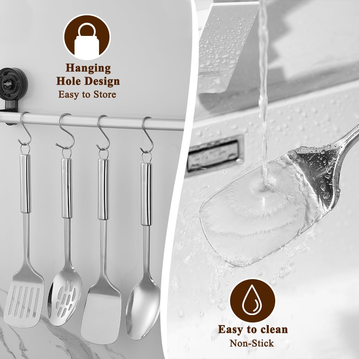 Homquen Küchenutensilien Set 4-teilig, Edelstahl Küchenhelfer Set, Küchengeräte Pfannenwender Set, Kochlöffel Set, Home Essentials Küchenhelfer Zubehör